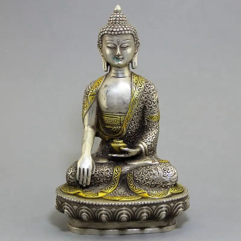 The latest styleTibetan Silver carving exquisite copper sculpture SakyamuniBuddha TangMonk sculpture Buddha statue free shipping