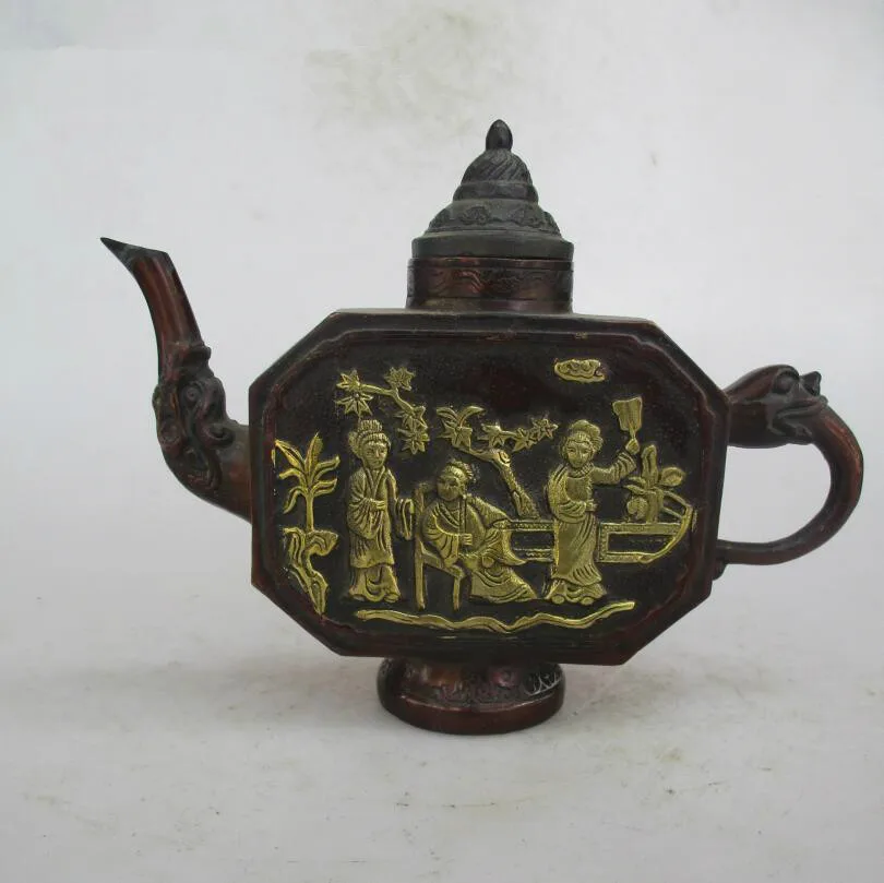 

Chinese Old Purple copper Carved 3 women Tea Pot /Art Pot Craft For Home Decoration Antique Collection