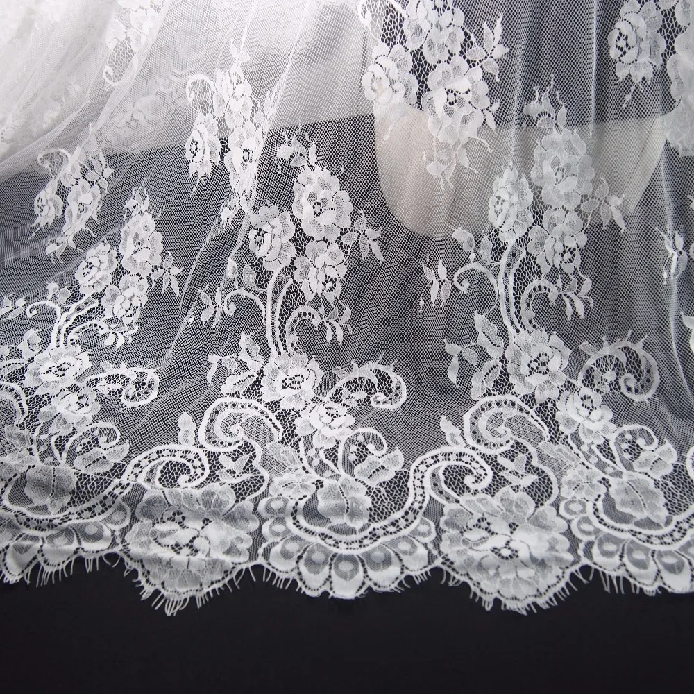 LASUI 1.5m*3meters  =1 piece  White beautiful Eyelash French Lace Fabric  for wedding dress bridal gown,dress  C0173