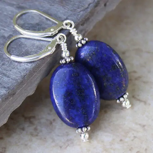 hot sell new - Beautiful 13x18mm Indigo Lapis lazuli Sterling Silver Dangle Earrings