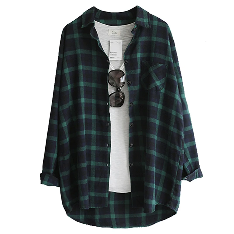 Women plaid Blouse Shirt Femininas Blusas 2019 Female Blouses Spring Autumn Fashion Casual Loose Tops Long Sleeve Cotton Shirts