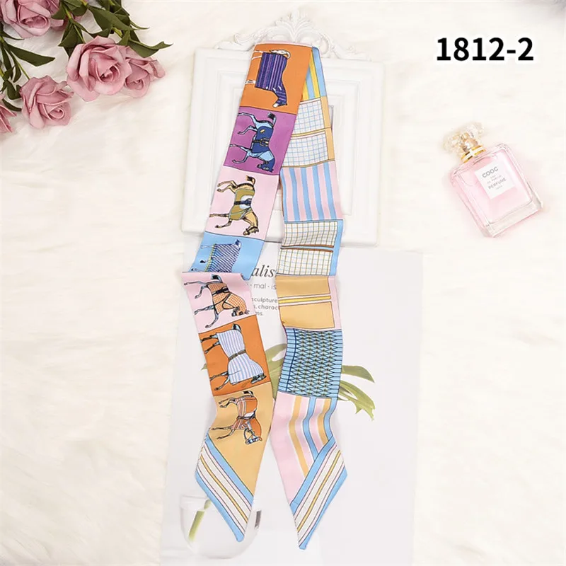 Plaid Horse Luxury Brand Skinny Scarf Multi-function Bag Silk Scarves For Women New Fashion Head Scarf Wrist Towel For Ladies