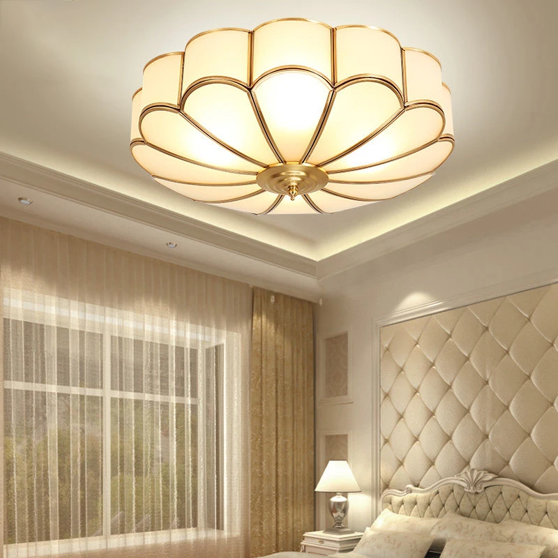 American Copper Body Ceiling Lights Glass Lampshade With E27E26 Led Lamp for Home Store Luxury Foyer Decoration Lighting Fixture