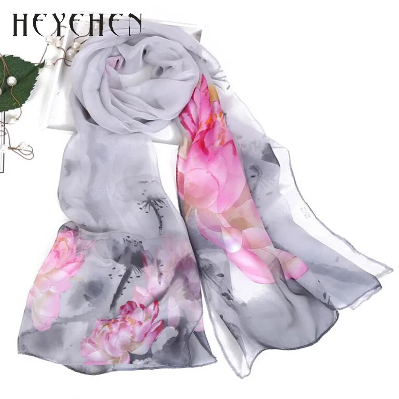 2017 New Fashion Women Foulard Chiffon Georgette Silk Scarf Lotus Leaf Flower Print Sunscreen Bandana Long Shawl Polka Wrap HY92