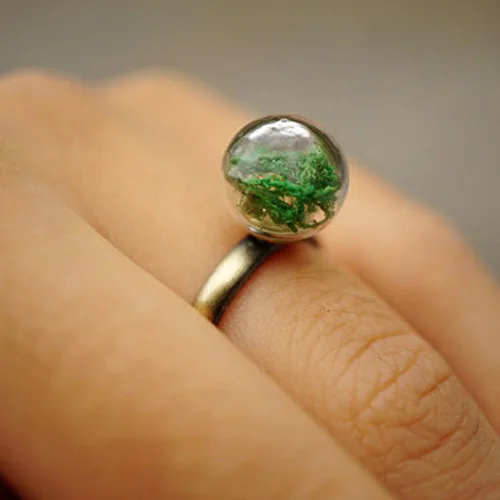 Anillo de semilla de diente de león de burbuja de vidrio para mujer, 3 piezas, 16MM, globo de vidrio, anillos de botella, anillos de musgo verde,