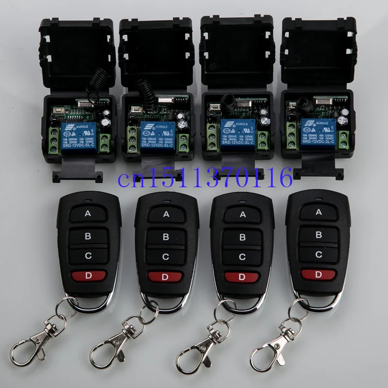 

DC12 V 1CH 10A mini wireless remote control switch teleswitch 4 piece receiver & 4 piece transmitter garage door / window /lamp