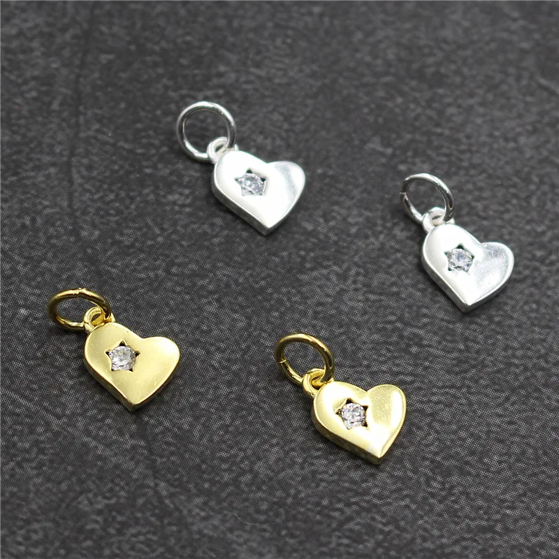 Fancy Irregular Heart Zircon Charms 100% 925 Sterling Silver Charm Pendants DIY Jewelry Making Earrings Bracelets Components