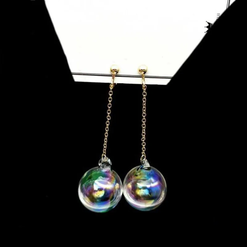 New Fashion Transparent Colorful Water Ball Clip on Earrings No Pierced for Women Party Luxury Pierced Earrings Bijouterie