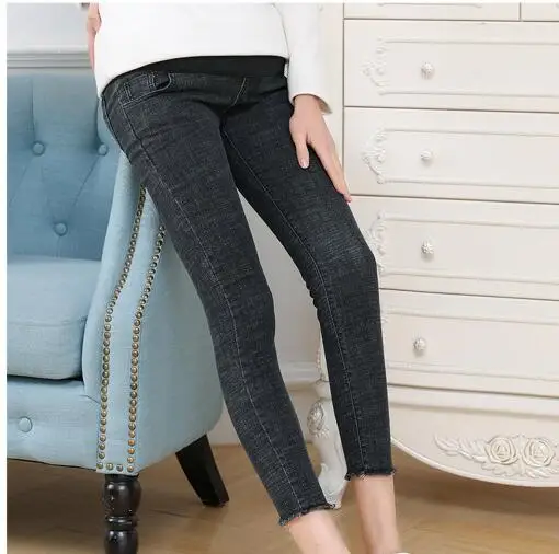 

Fashion Blue hot Spring new hole elastic Maternity Pants Pregnancy denim jeans clothes for pregnant women belly pants trousers