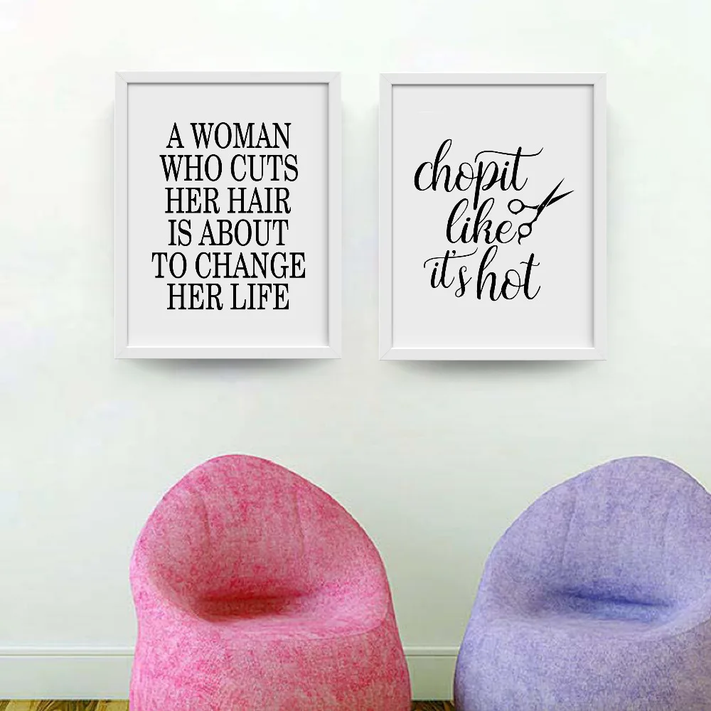 Chop it like it's hot Funny Hair salon wall art prints , Fashion Salon Quote Poster A Woman Who Cuts Her Hair Canvas Painting