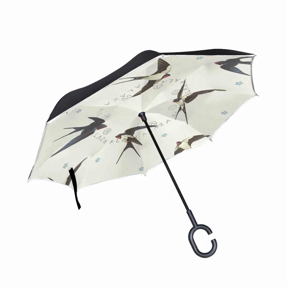 Drop Shipping jaskółka ptak dwuwarstwowy odwrócony parasol odwrócony z rękami w kształcie litery C długi uchwyt samodzielny na lewą stronę