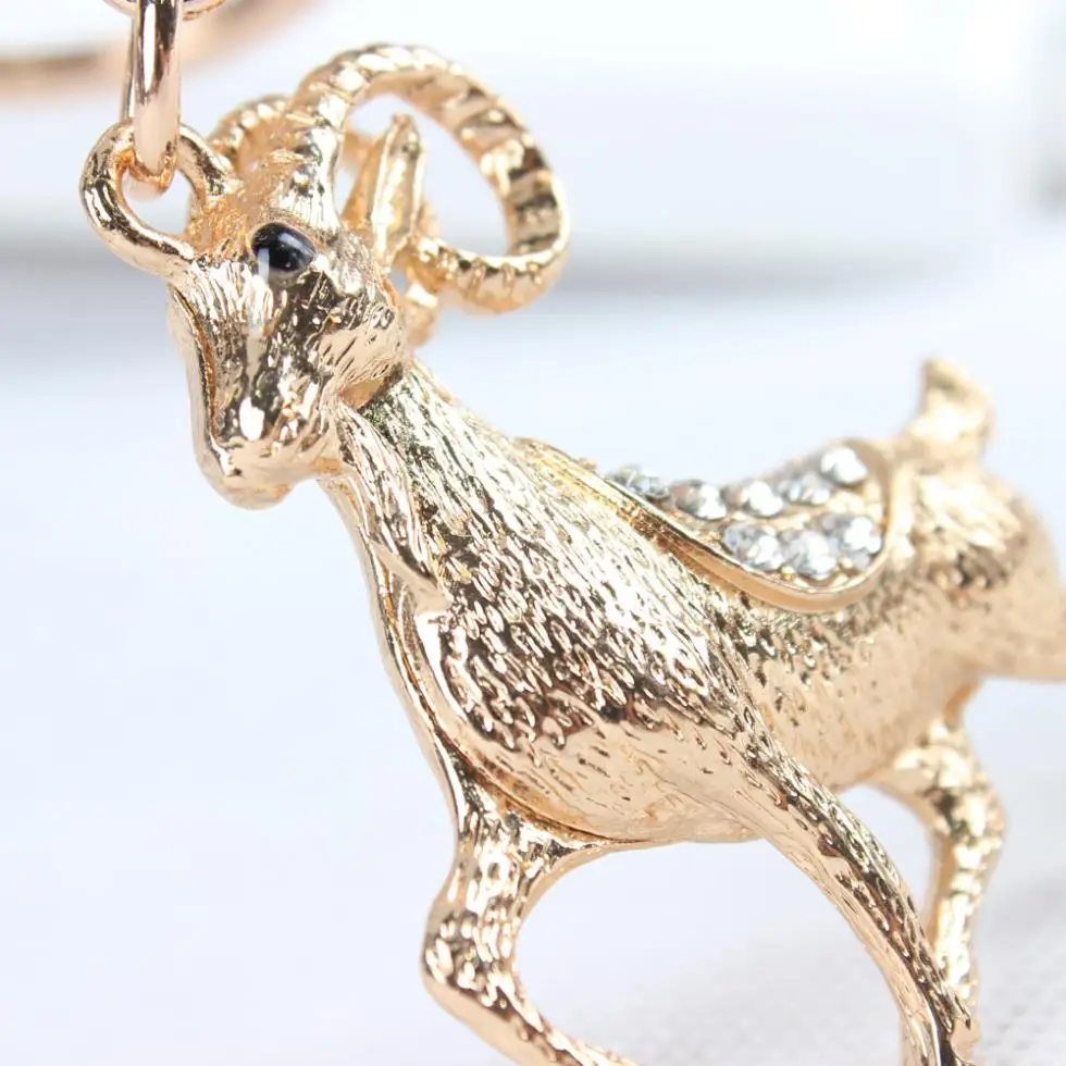 Zodiac Goat Sheep New Cute Crystal Rhinestone Charm Pendant Purse Bag Car Key Ring Chain Creative Wedding Party Gift