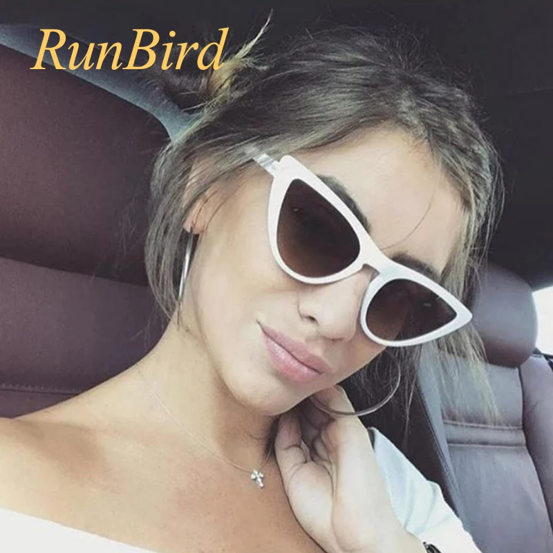 RunBird 2019 Spring Summer Styles Women Small Little Cat Eye Sunglasses Fashion Men Transparent Pink Lens Shades UV400 1380R