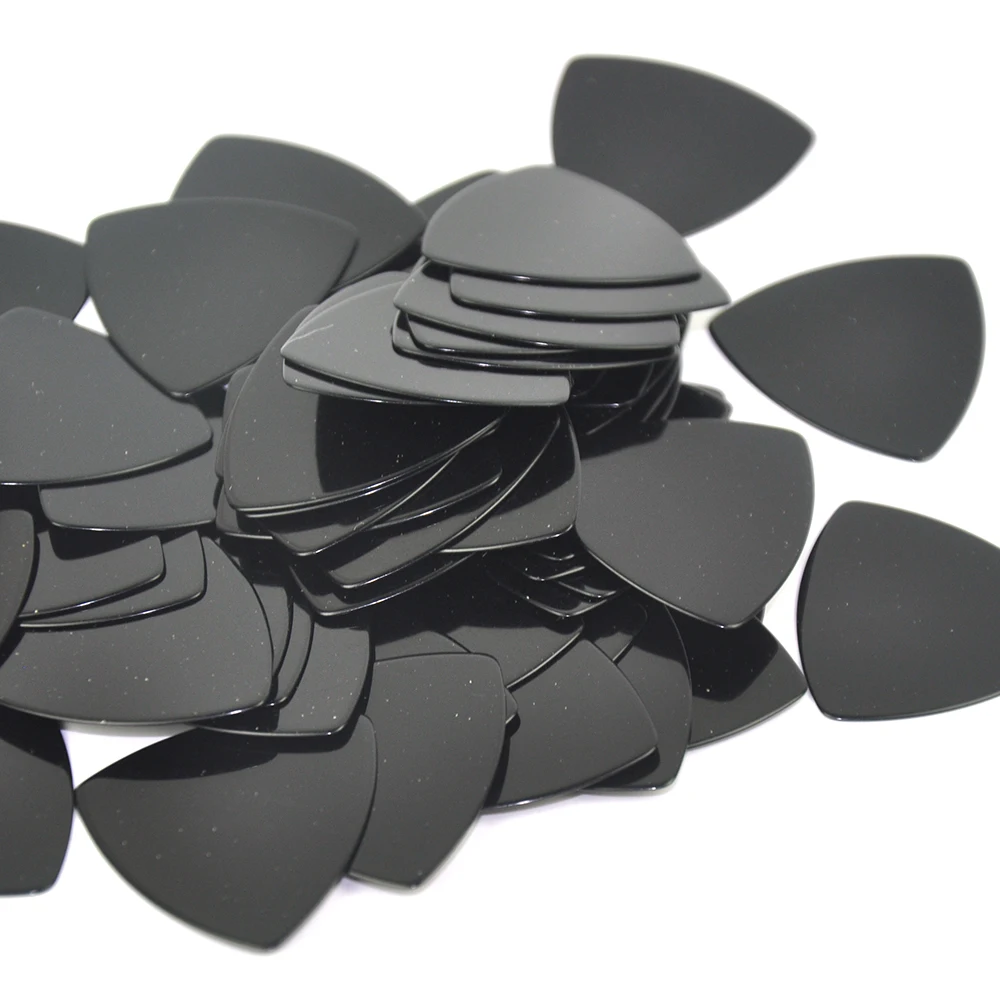 Lots of 100 pcs Rounded Triangle Big Size Medium 0.71mm Celluloid Guitar Picks Solid Black