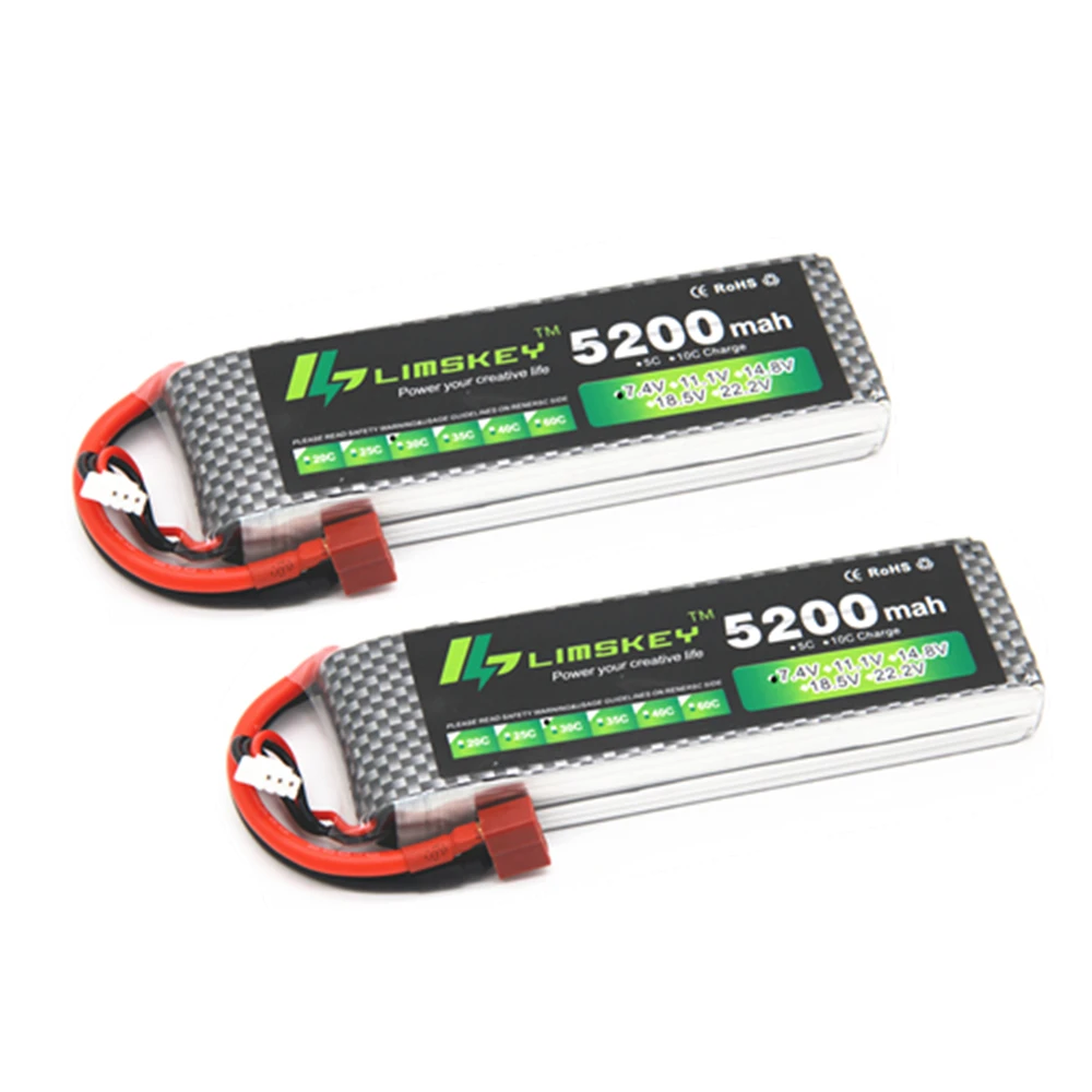 2pcs Limskey Power 7.4V 5200mAh Lipo Battery 30C 2S Battery 2S LiPo 7.4 V 5200 mAh 30C 2S 1P Lithium-Polymer Batterie For RC car