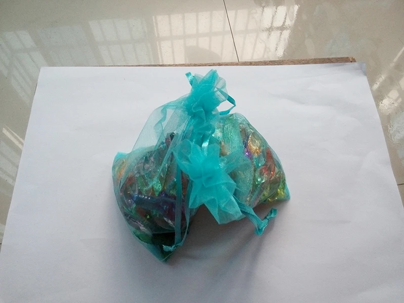 200pcs 15*20 lake Blue gift bags for jewelry/wedding/christmas/birthday Organza Bags with handles Packaging Yarn bag