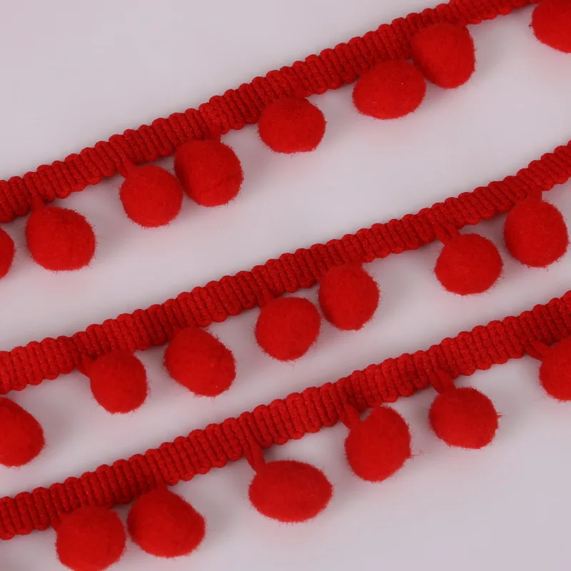 Red Color Wholesale Pom Lace Trim For Sew On Garment Embellishment Wedding Chair And Table Wrapping Gifts Three Size Selectable