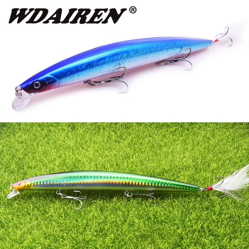 1Pcs big Minnow Fishing Lures 185mm 22g Wobblers Crankbaits Artificial Hard Baits Feather Fishing Hooks Carp Bass Pesca Isca