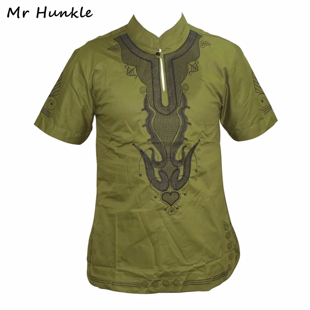 Mr Hunkle Embroidery Summer t-shirt Mandarin Collar Short Sleeve Men\'s Top Tee Smooth Casual African Traditional Dashiki Shirt