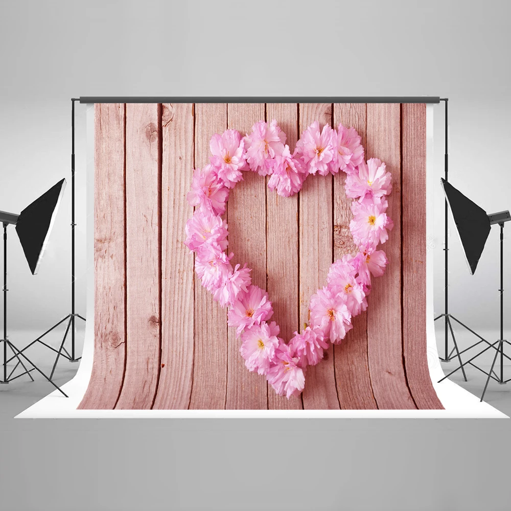 

VinylBDS Pink Wood Photo Studio Background Heart Flower Fundo Fotografico Madeira Backdrop Wedding For Children Backgrouds