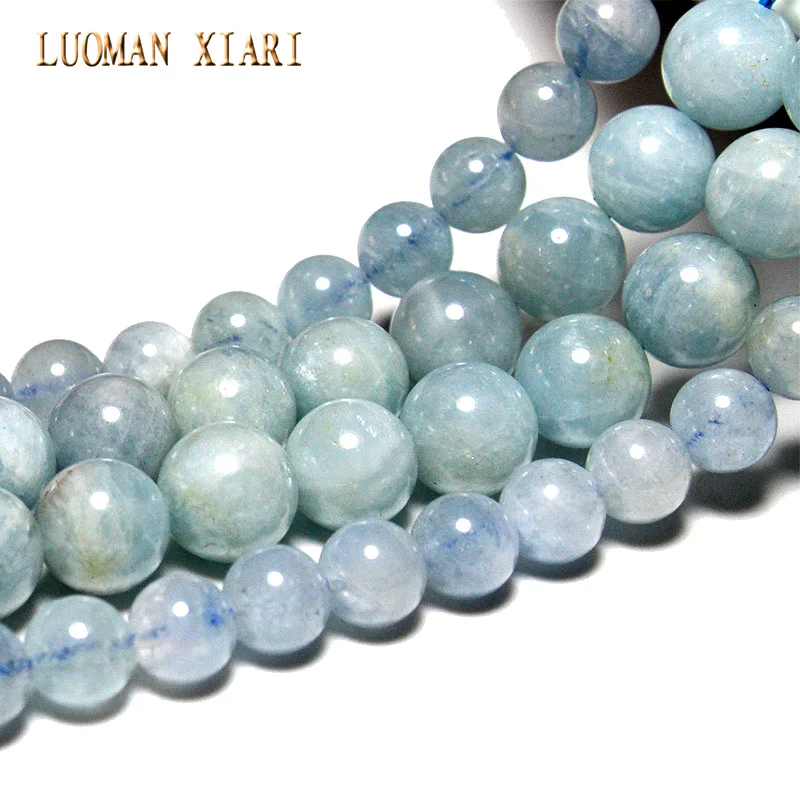 LUOMAN XIARI AAA Natural Aquamarine Round  Stone Beads For Jewelry Making DIY Bracelet Necklace Material 6-8mm Strand 15''