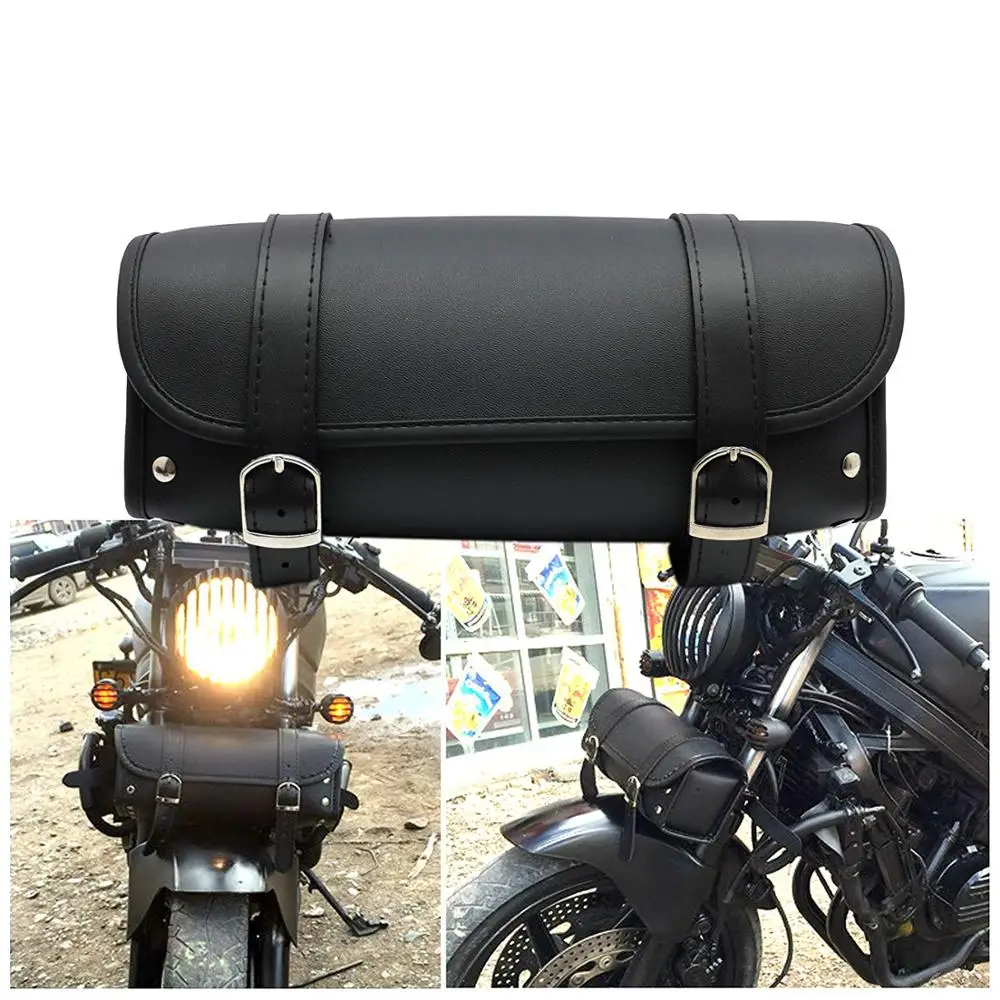 

Universal Motorcycle fork bag waterproof motorcycle kit handlebar bag PU leather saddle bag Front and rear storage tool bag 2 s