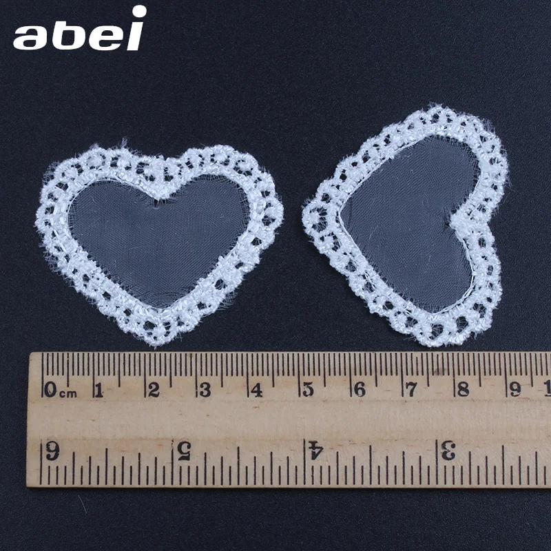 30pcs/lot Embroidered organza Heart Lace Appliques White lace fabric Wedding Dress Clothes Accessories