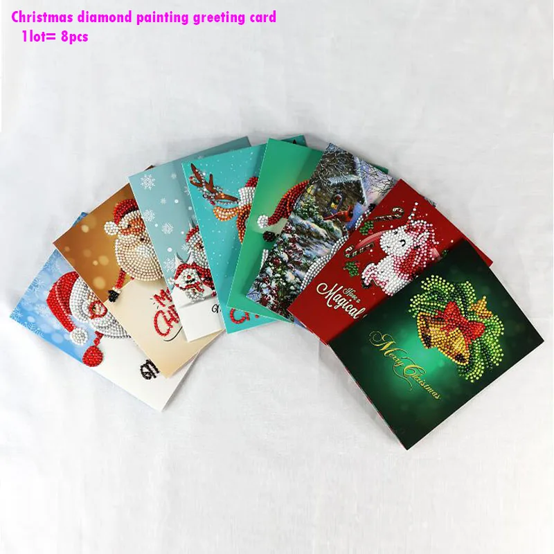 

5D Diy Diamond Painting Christmas Greeting Card Diamond Painting Card for New Year Greetings Friend Classmate Gift 1set=8pcs