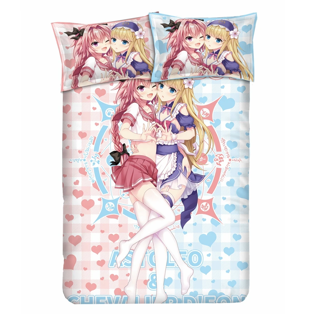 Anime JK Fate Astolfo Chevalier D'Eon Girls Love Cosplay Comforter Set Bed Flat Sheet Quilt Cover Pillowcase Bedding 4pcs Sets