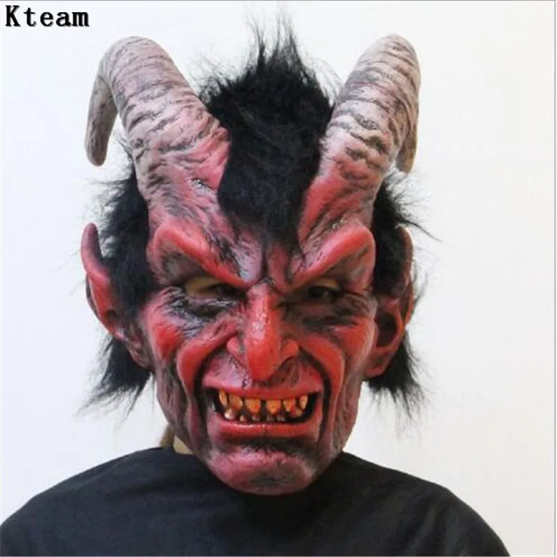 

2018 New Scary Adult Costume Horn Mask Horror Party Cosplay Halloween Latex Scary Horns Red Devil Mask for Party Cosplay