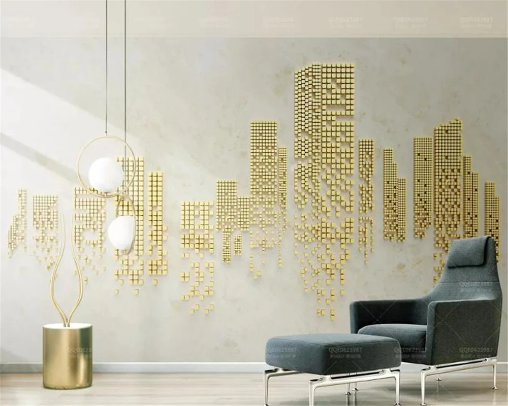 

Custom large-size photo wallpaper 3d mural geometric cubes golden city living room TV background wall wallpaper