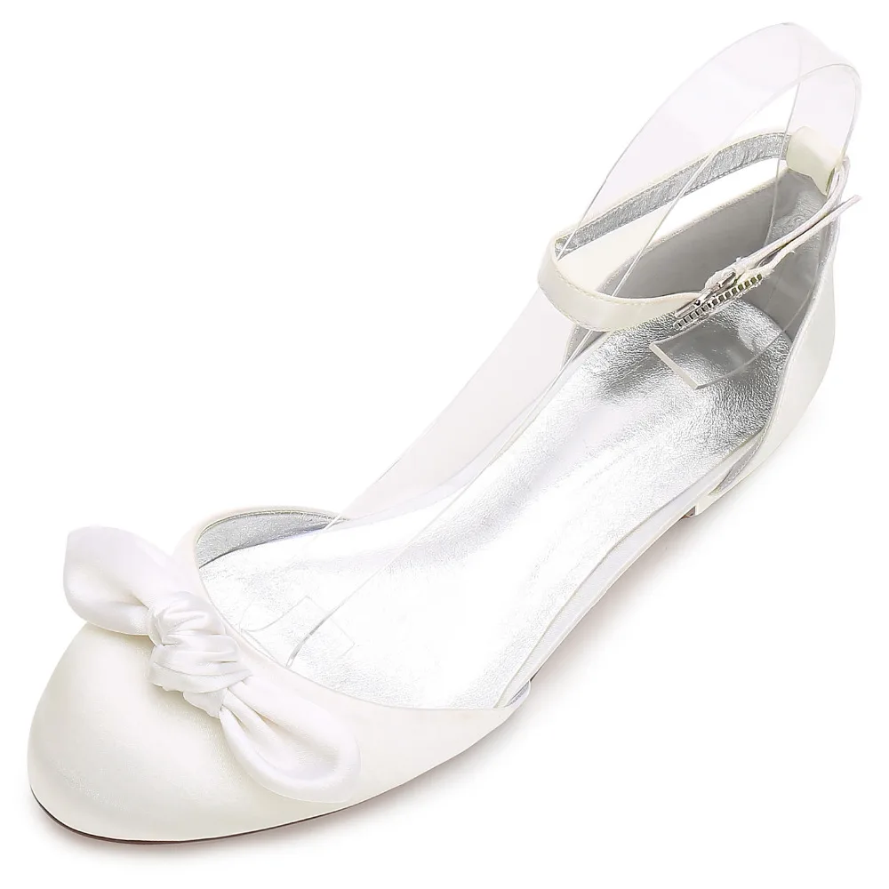 

Creativesugar lady round toe satin flats ankle stap D'orsay bridal wedding shoes sweet party prom girl flats empty side colors