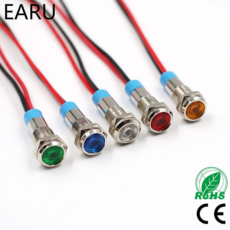 

LED Metal Indicator Light 6mm Waterproof Signal Lamp Poilt 3V 5V 6V 12V 24V 110V 220v With Wire Red Yellow Blue Green White