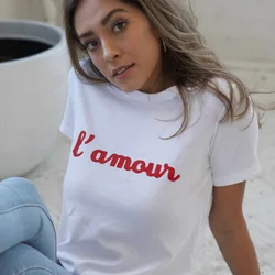 Skuggnas Women Fashion France L'Amour T Shirt Amour Casual Cotton Red Letters Printed Love tumblr Shirt Feminist Paris Tops