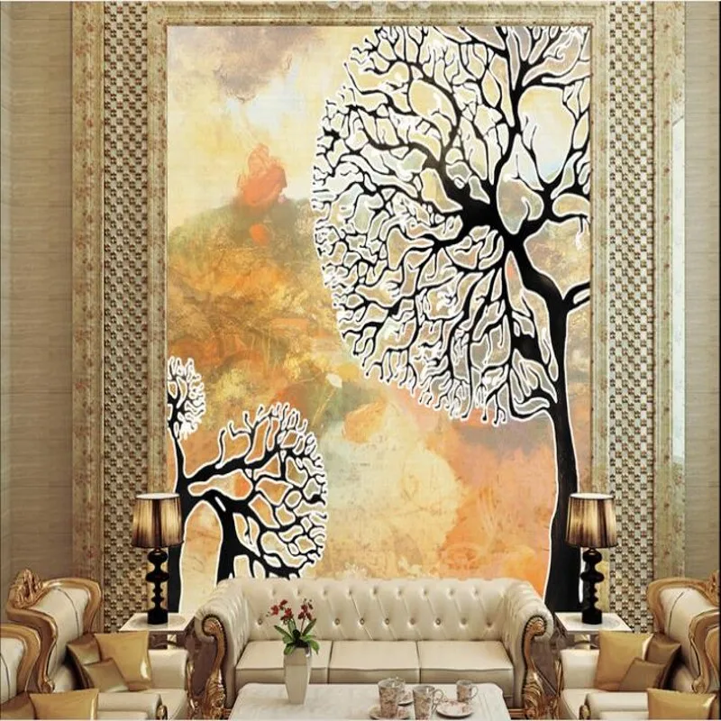 

wellyu Customized large - scale murals HD impression tree color carving background wall painting wallpaper papel de parede