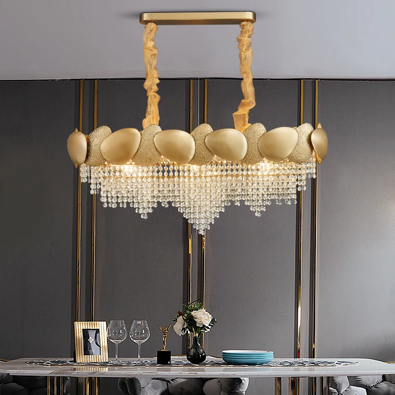 

Golden irregular crystal chandelier rectangular led restaurant lamp luxury living room hotel engineering decorative lamp