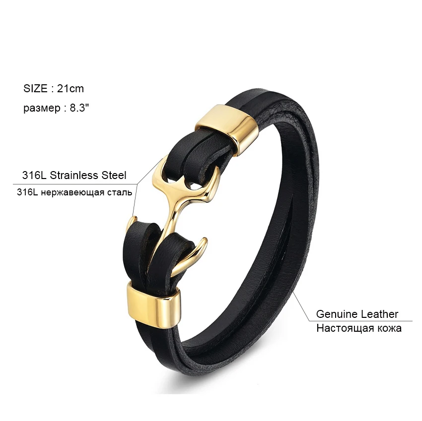 XQNI Genuine Leather Bracelet Stainless Steel Chain Bracelet Men&Ladies Color Choose Leather Bracelet for women Cuff Buckle