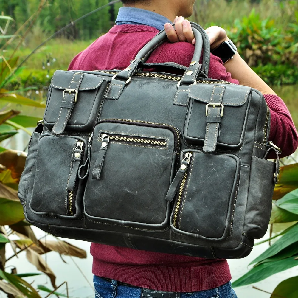 NEW Full Grain Leather Unique Large Capacity Travel Briefcase Business 15.6\