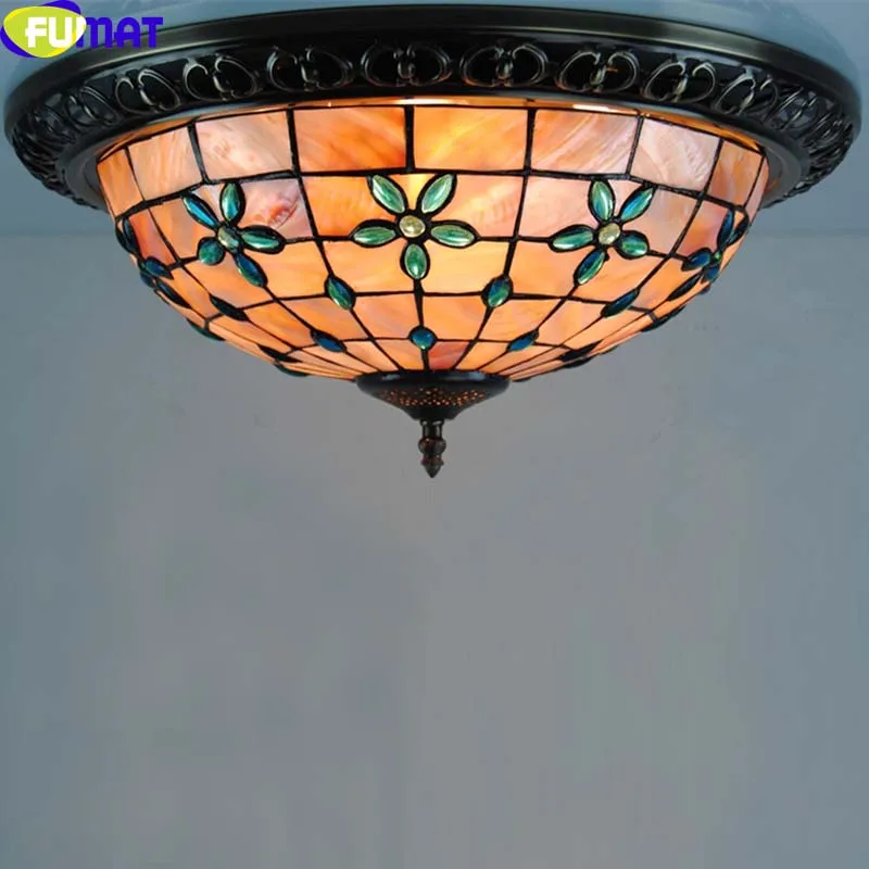 FUMAT Tiffany Ceiling Light Blue Flower Natural Shell Ceiling Lamp Tiffany Baroque Ceiling Lighting Fixture For Living Room Lamp image 2