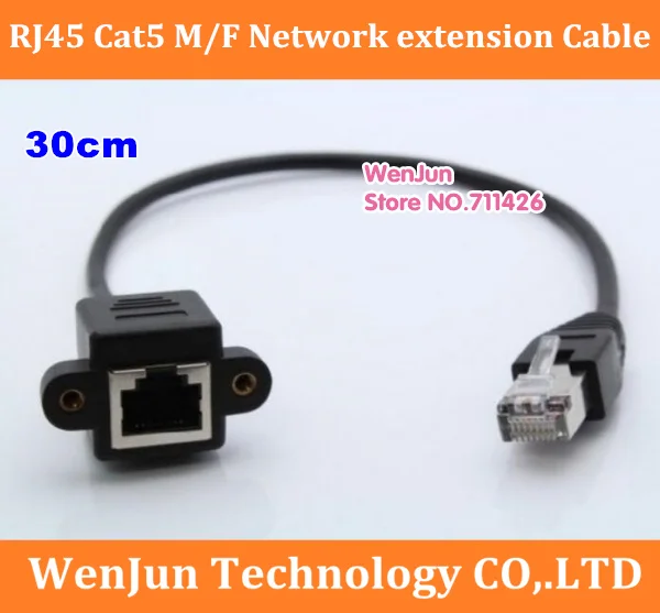 10pcs/lot 30cm Screw Lock panel mount RJ-45 RJ45 Cat5 male to female m/f Ethernet Network extension Cable cord + screws