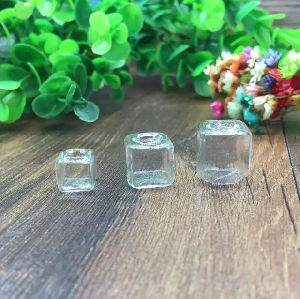 100pcs/lot 10mm 13mm 15mm square ice cube Glass Bubble jewelry finidings supplies glass vial glass Cover necklace pendant