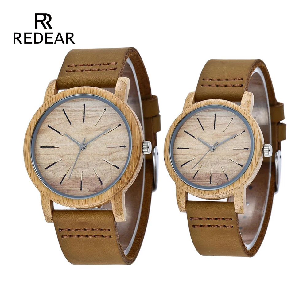 REDEAR Bamboo Watch For Love Luxury Wood Wristwatches With Genuine Cowhide Leather Band Wood Sports Watch For Fathers day Gift