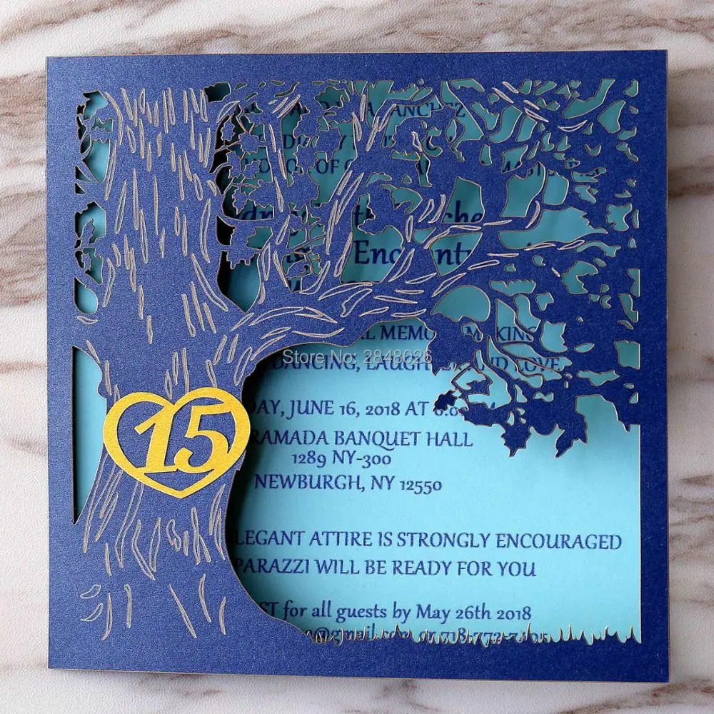 50pcs custom Love Story Tree Wedding anniversary Invitation, Laser cut Elegant invitation cards / Modern birthday  cards