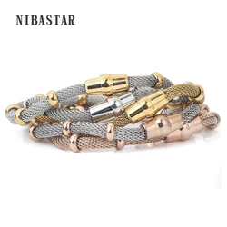 Fashion Cable Stainless Steel Net With Different Color Bead Charm Magnet Clasp Bracelet&Bangle For Women