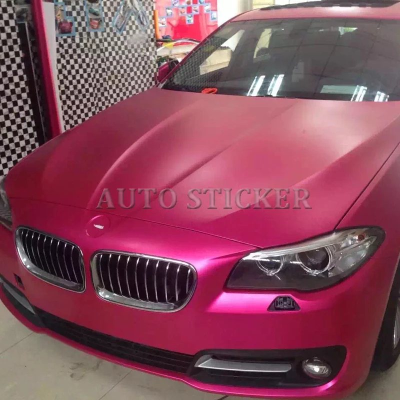 

Rose Red Matte Metallic Chrome Vinyl Car Wrap With Air Bubble Free Satin Red Car Wrap Film Covering 1.52*5/10/15/20m