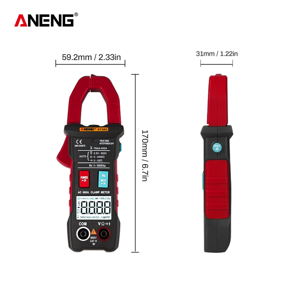 ST203 Clamp Meter 4000 counts Digital Multimeter True-RMS AC/DC Voltage NCV Resistance Surge Inrush Current  Auto Range  Flash l