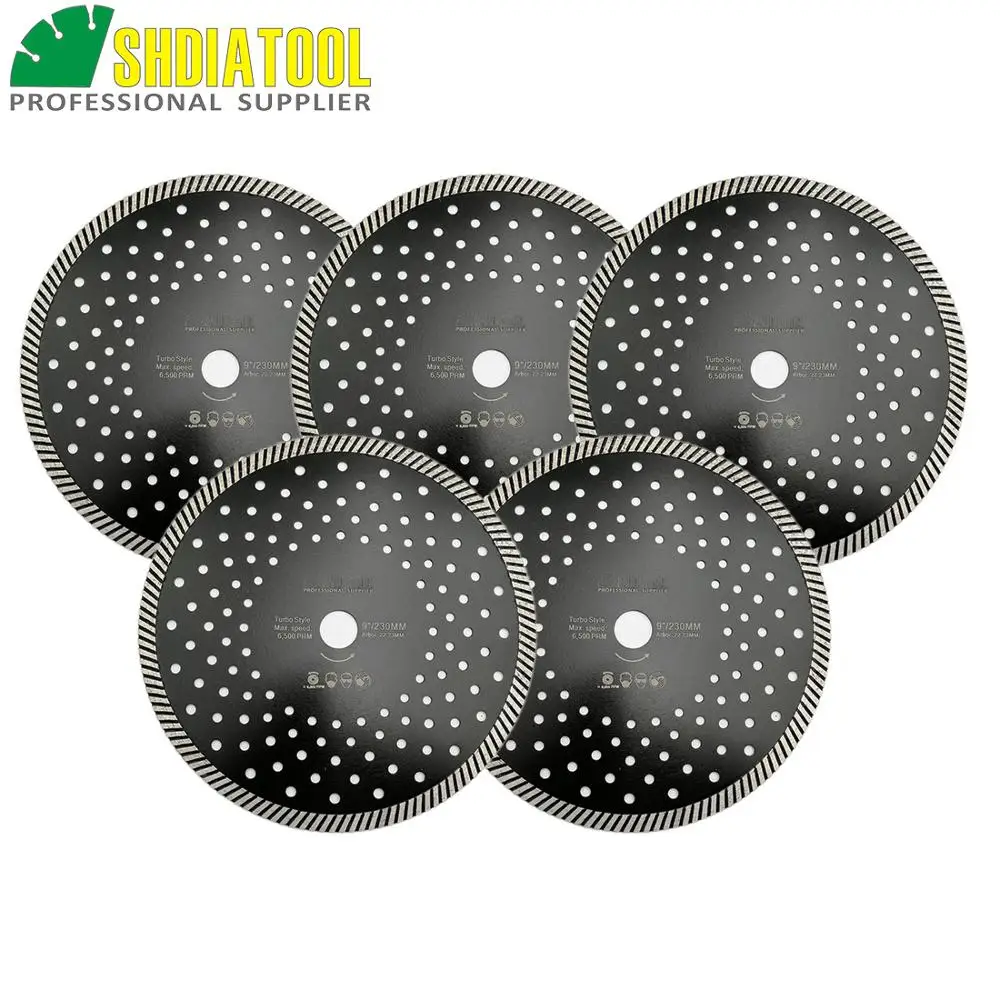 SHDIATOOL 5pcs/pk 230mm Diamond Blades Multi Purpose Cutting Disc Multi Hole Steel Core Sawblade Narrow Turbo Diamond Wheel Disk