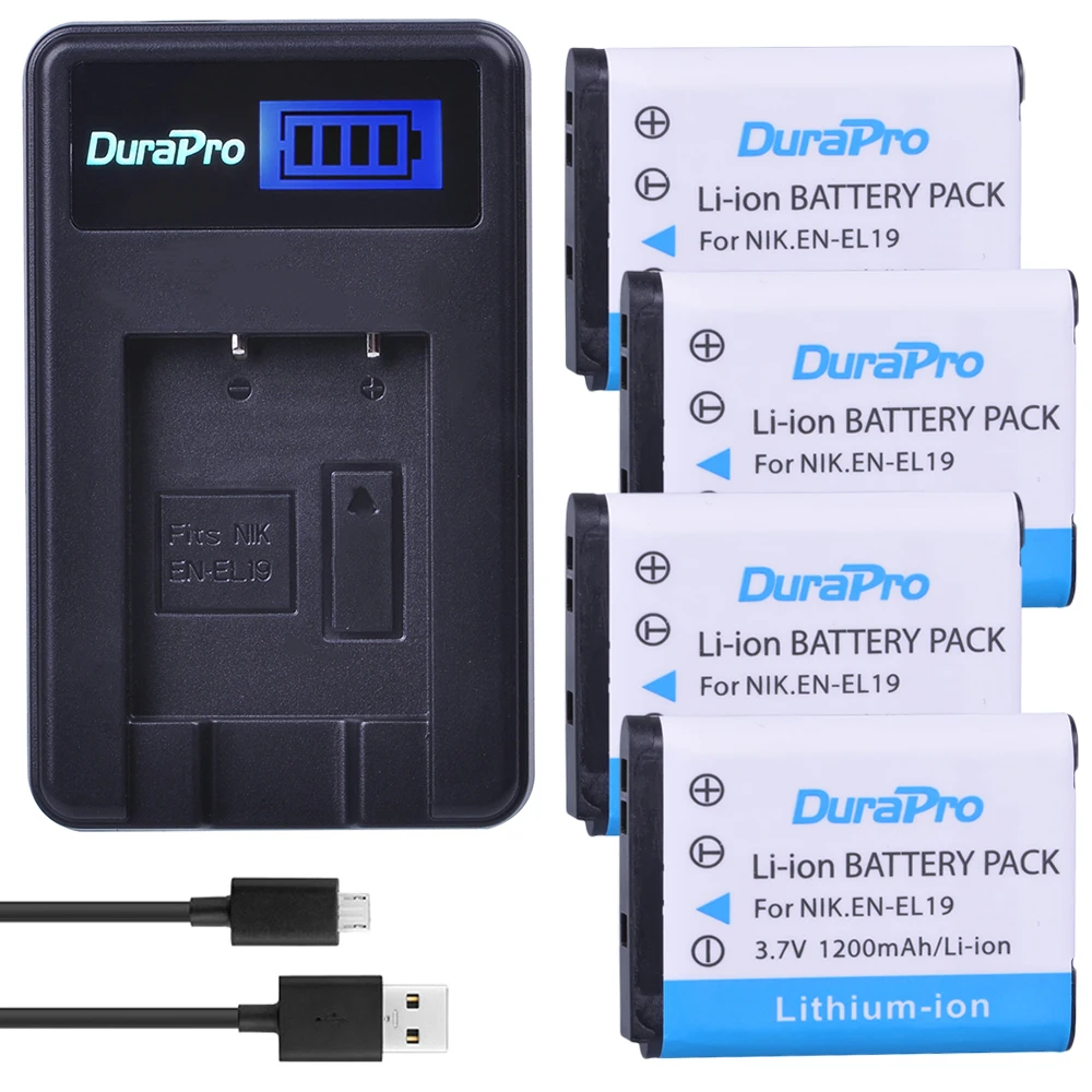 

4x 1200mAh EN-EL19 EN EL19 Camera Li-ion Battery +LCD USB Charger for Nikon S2500 S100 S2600 S3100 S3200 S3300 S4100 S4200 S4300