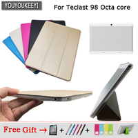 Ultra thin 3 fold Folio PU stand cover case For Teclast 98 octa core 10.1inch tablet pc ,Multi-color for choose+ 3 gift