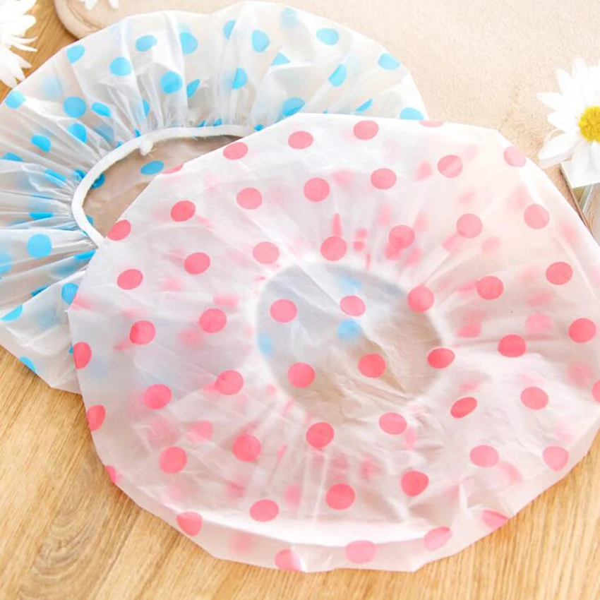 1pc Fashion Cute Cartoon spot Design Waterproof  Elastic Spa Shower Cap Hat Bath Hair Cover Protector Hats Bathroom Product